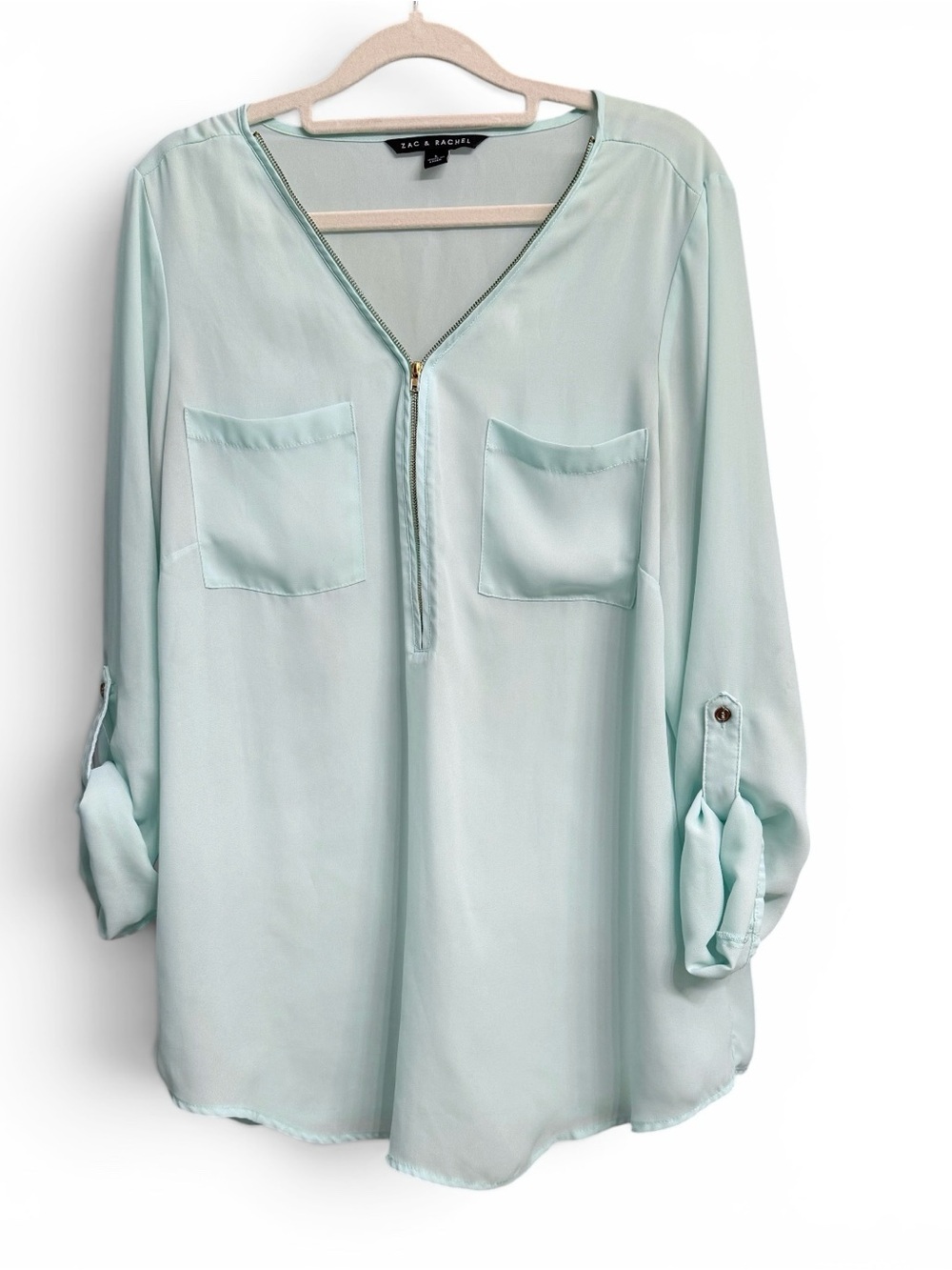 Zac & Rachel Mint Zip-Front Tunic with Chest Pockets